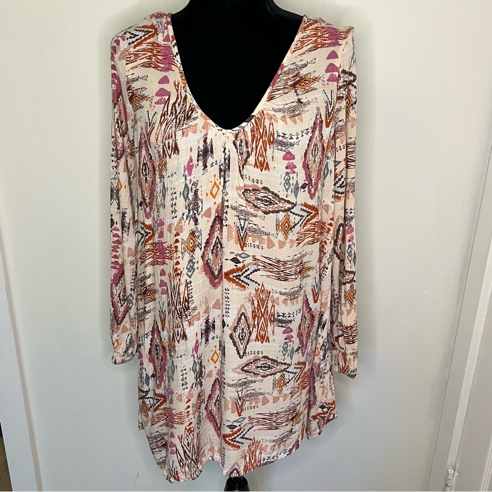 Billabong Southwestern Print Long Sleeve Dress XS Crisscross Back